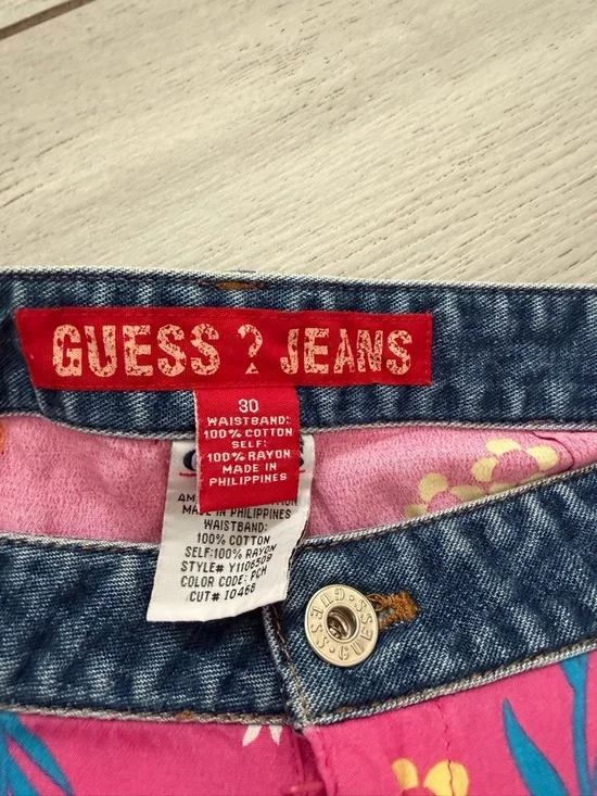 Guess Pink Floral Mini Skirt with Denim-Look Waistband - Picture 5 of 6